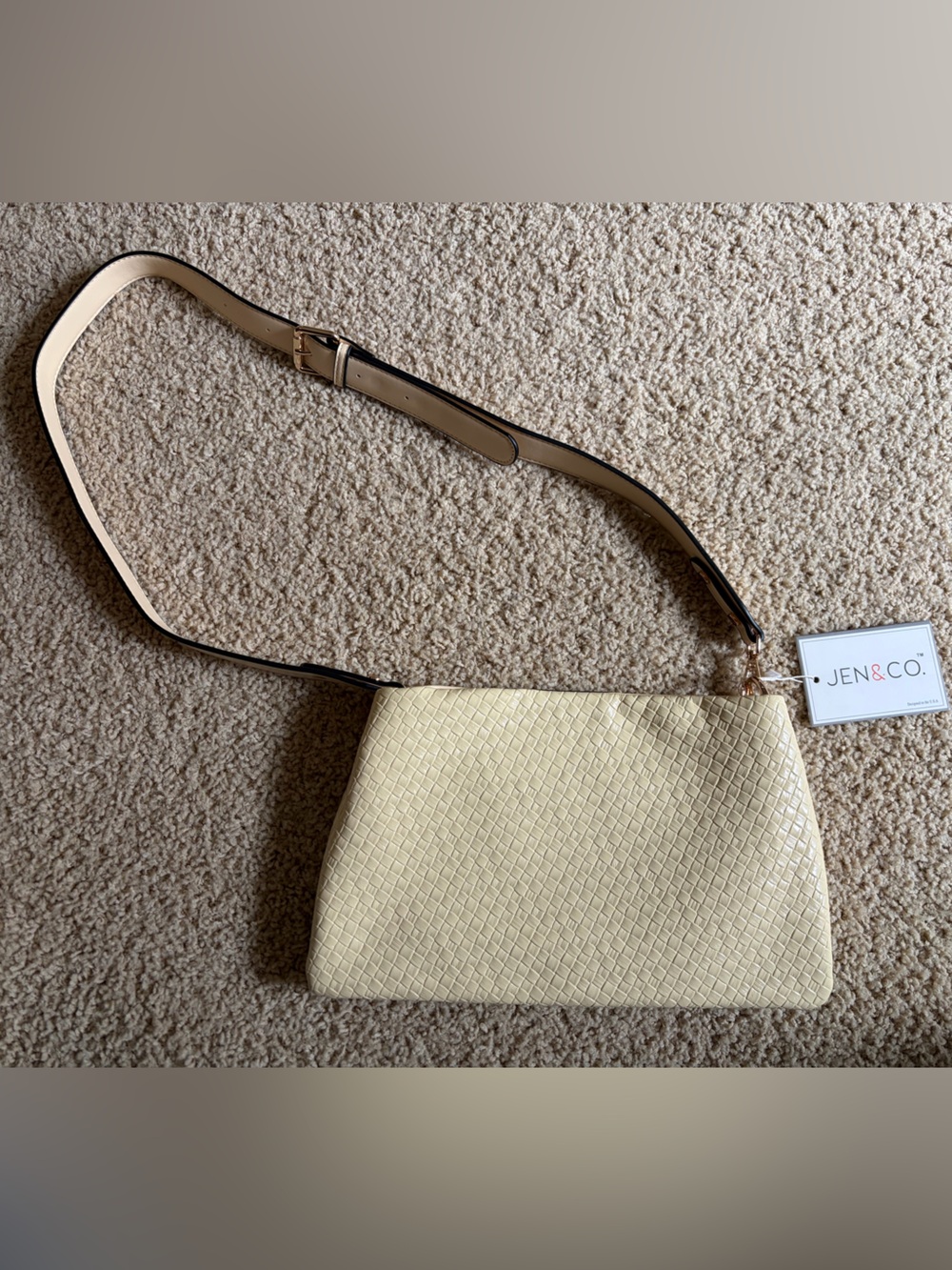 NWT Jen & Co Hallie Vegan Faux Woven Crossbody - pale yellow